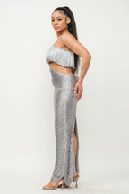 Sweet Karma Layered Fringe Cut Out Maxi Dress