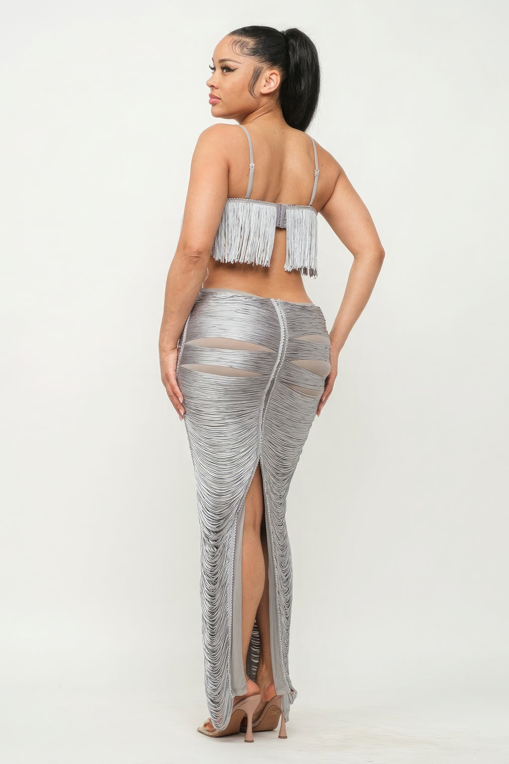 Sweet Karma Layered Fringe Cut Out Maxi Dress