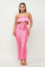 Sweet Karma Layered Fringe Cut Out Maxi Dress