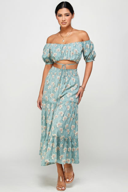 Flora Off Shoulder Cropped Top And Maxi Skirt Set