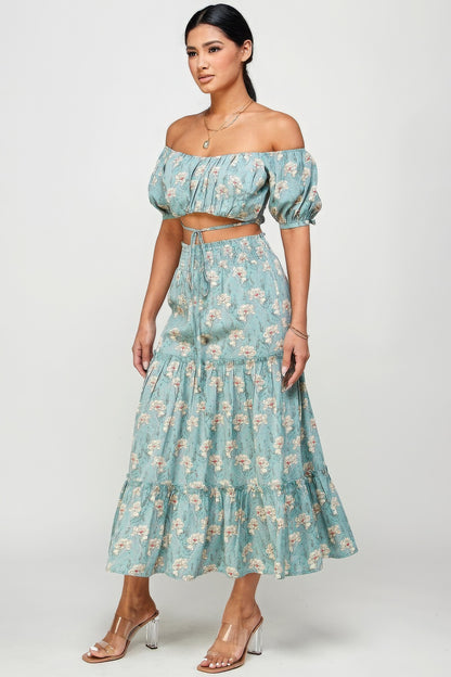 Flora Off Shoulder Cropped Top And Maxi Skirt Set