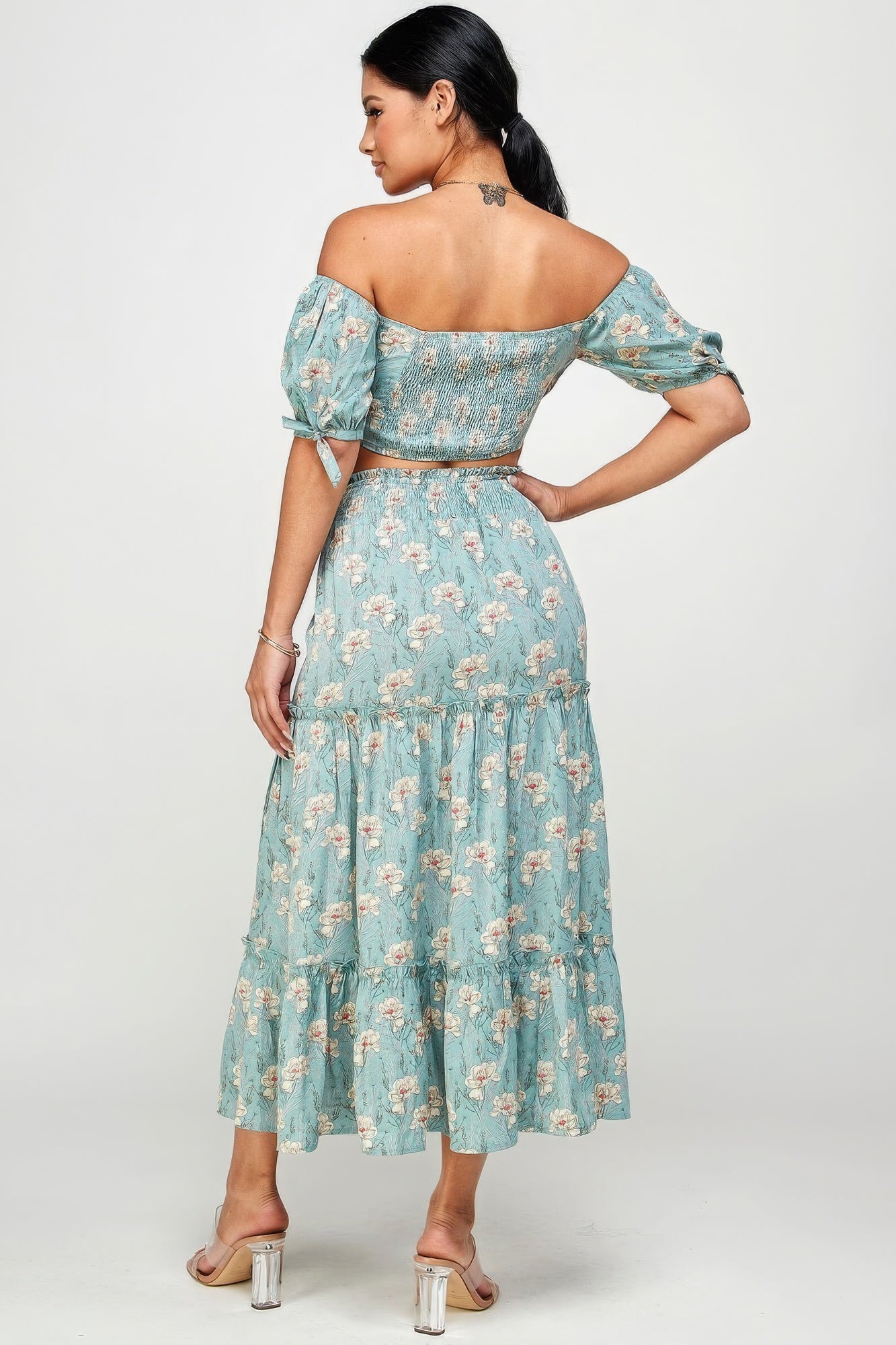 Flora Off Shoulder Cropped Top And Maxi Skirt Set