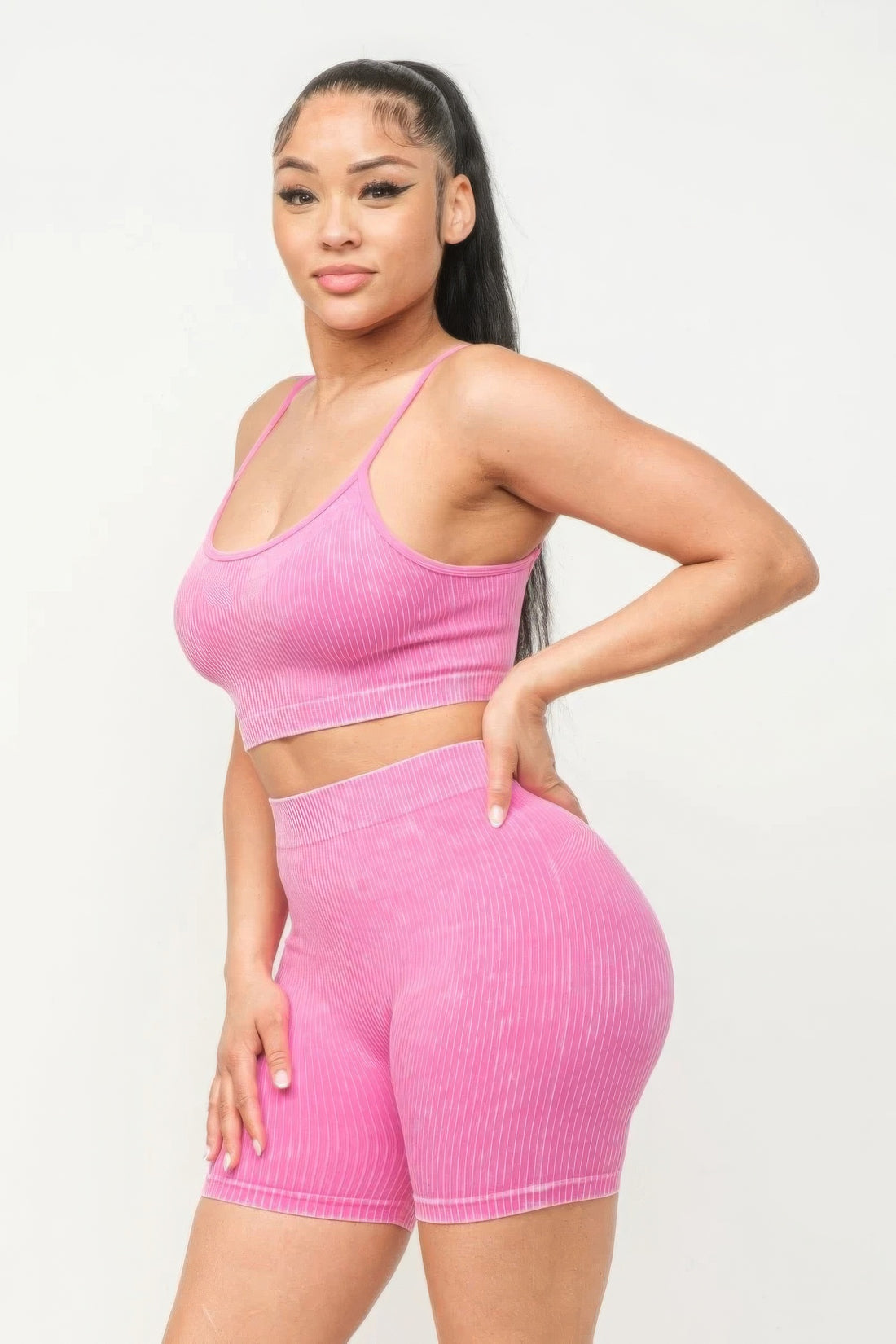 Comfy Peach Washed Seamless Basic Tank Top And Shorts Set