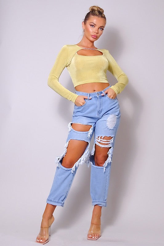 On The Scene Chain Trim Front Cutout Crop Top