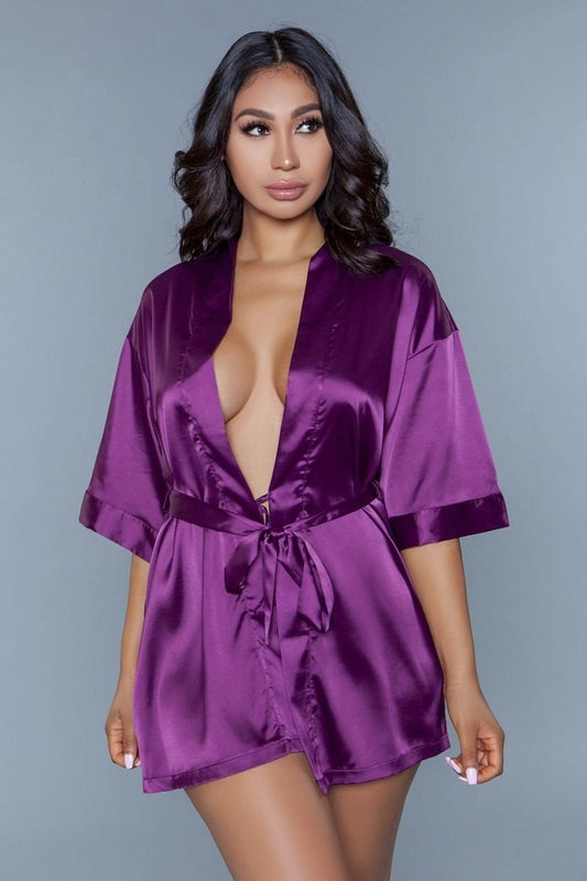 Prissy Princess Short Sleeve Tie Front Satin Robe