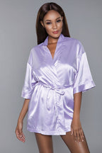 Prissy Short Sleeve Tie Front Satin Robe