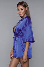 Prissy Short Sleeve Tie Front Satin Robe