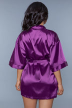 Prissy Short Sleeve Tie Front Satin Robe