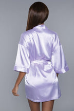Prissy Short Sleeve Tie Front Satin Robe